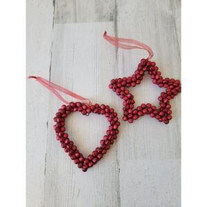 Mini bell wreath heart star red ornament set Xmas decor